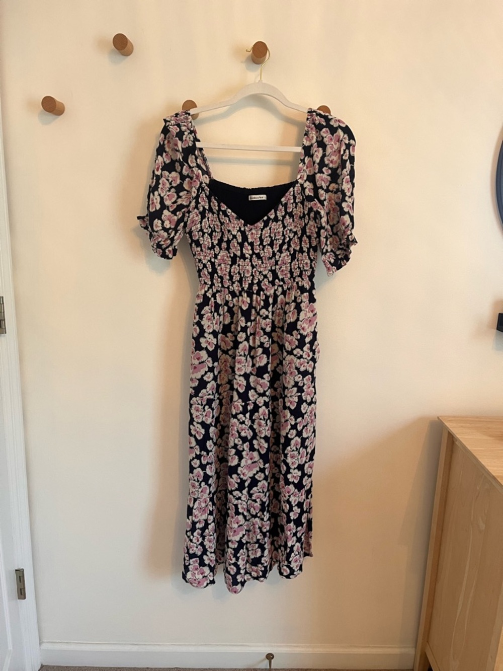 Abercrombie & Fitch Navy Midi Dress with Pink Floral Print